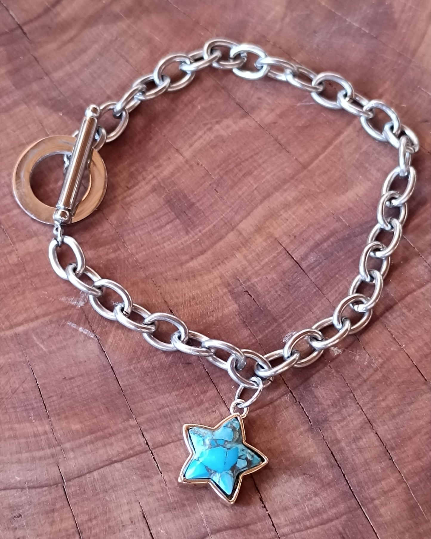 PULSERA DE ESLABONES CON ESTRELLA DE TURQUESA