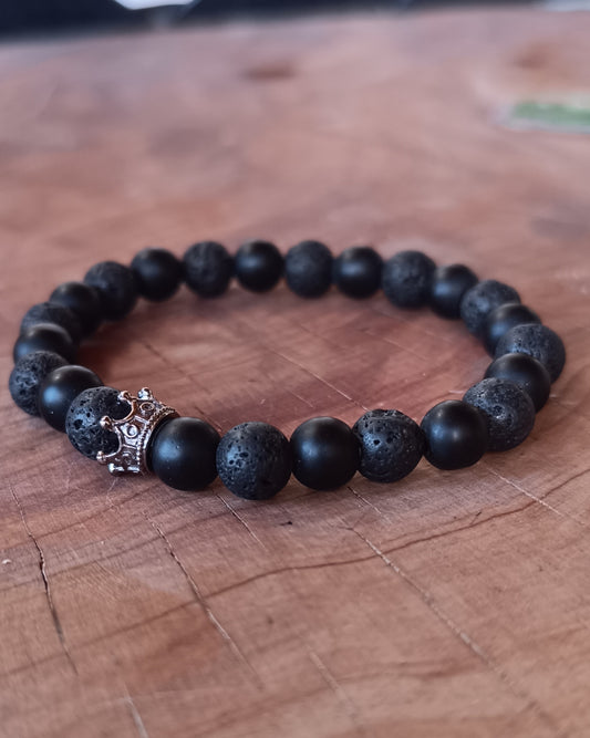 PULSERA DE PIEDRA VOLCÁNICA Y ÓNIX NEGRO